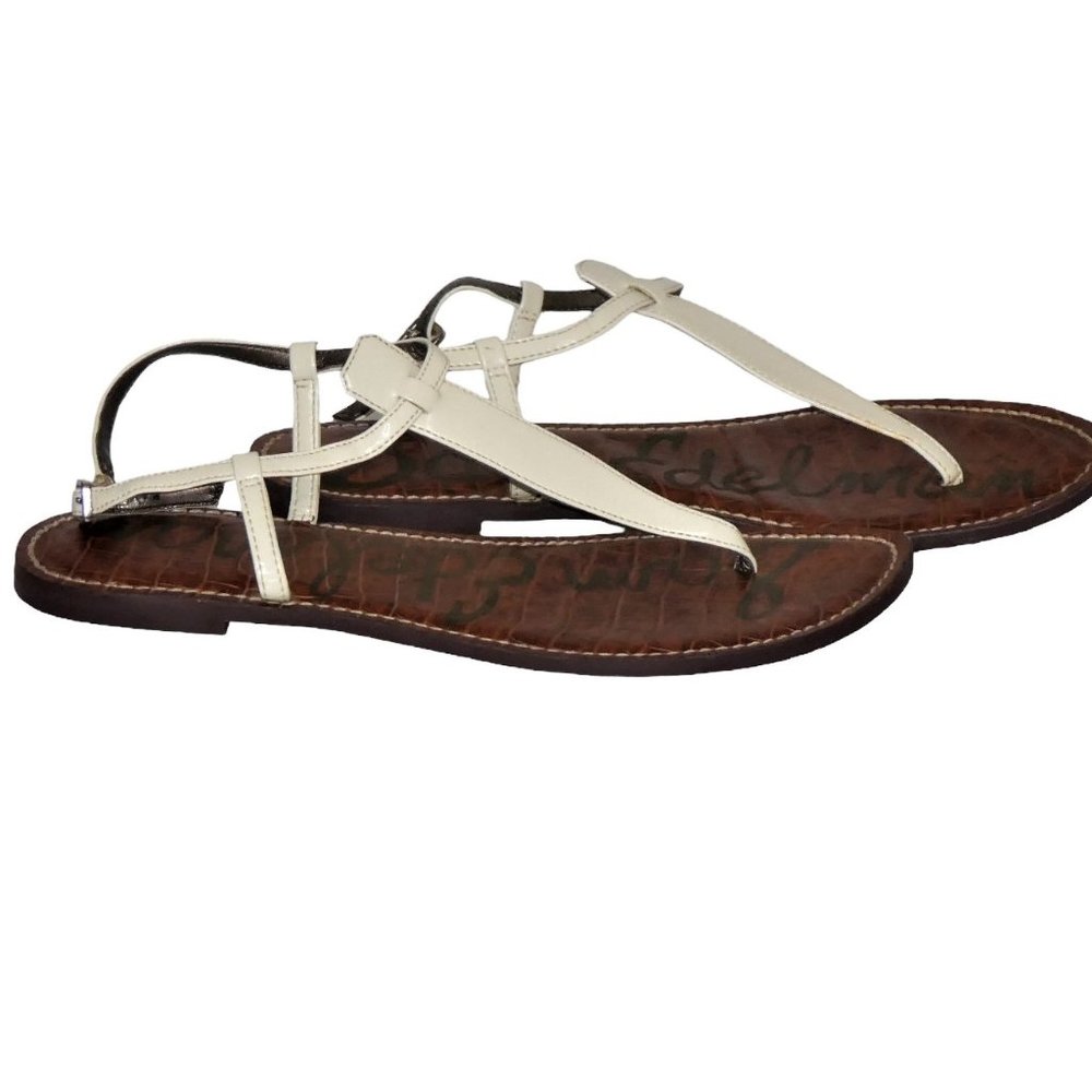 Sam Edelman Gigi Thong White Patent Flat Sandals Shoes Size 9M